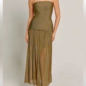 Rare London Olive Bandage Drop Waist Maxi Dress